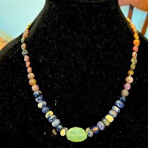 313 carats of tourmaline, lapis and peridot center stone necklace.   Beautiful!